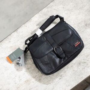LeMonde London New 100% Black Leather Saddle Bag